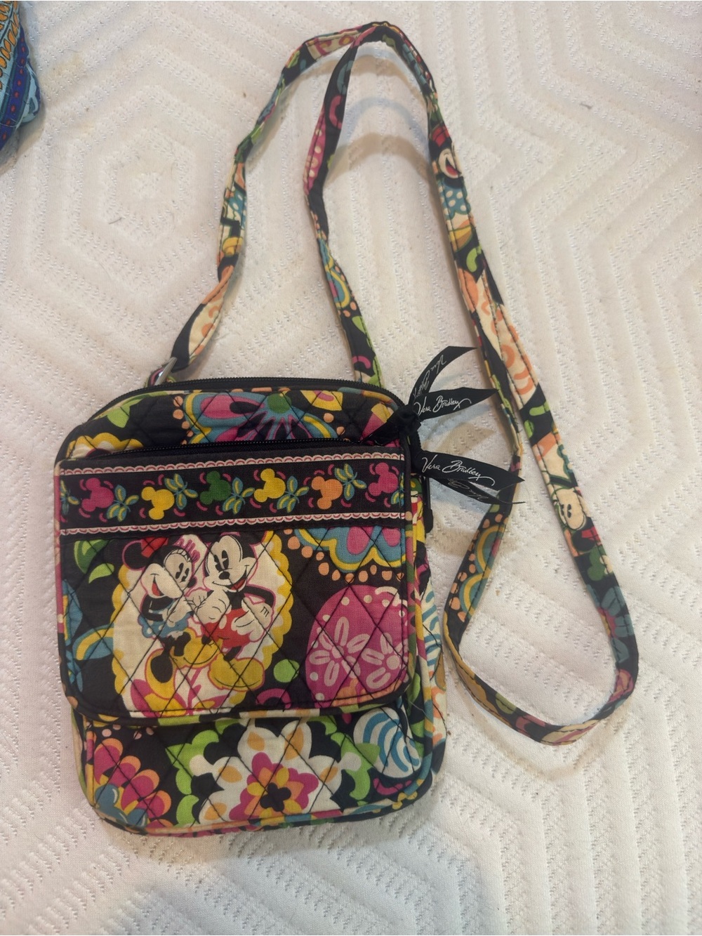 Vera Bradley x Disney Parks Black Multicolor Quilted Crossbody with Disney Print